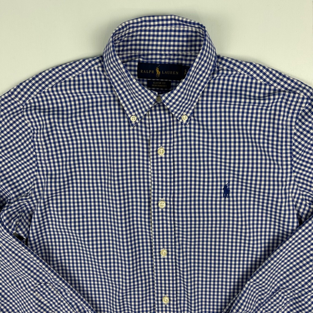 Ralph Lauren Mens Classic Fit Performance Gingham Shirt Blue White Small S